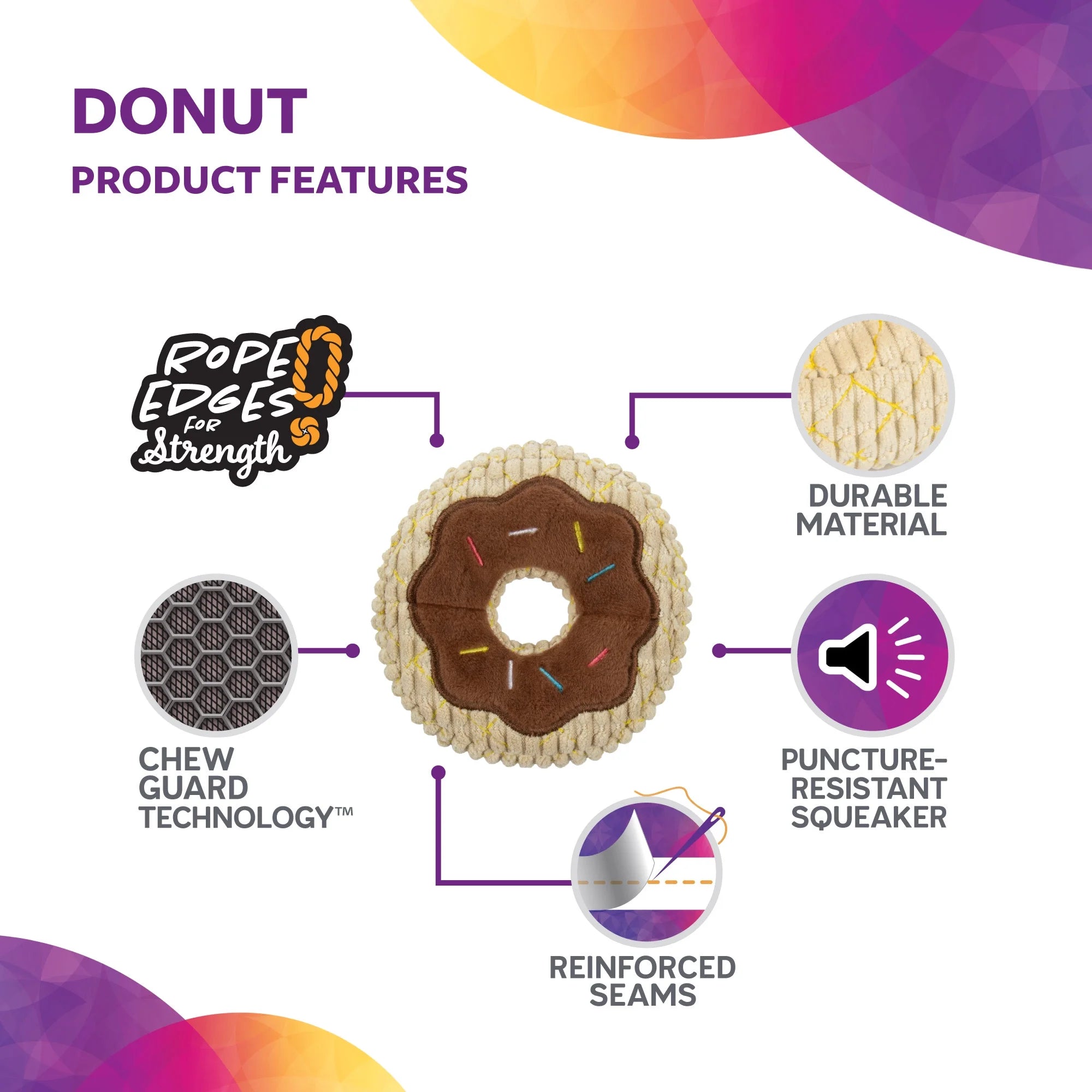 Donut Squeaky Plush Chew Guard Dog Toy, Small