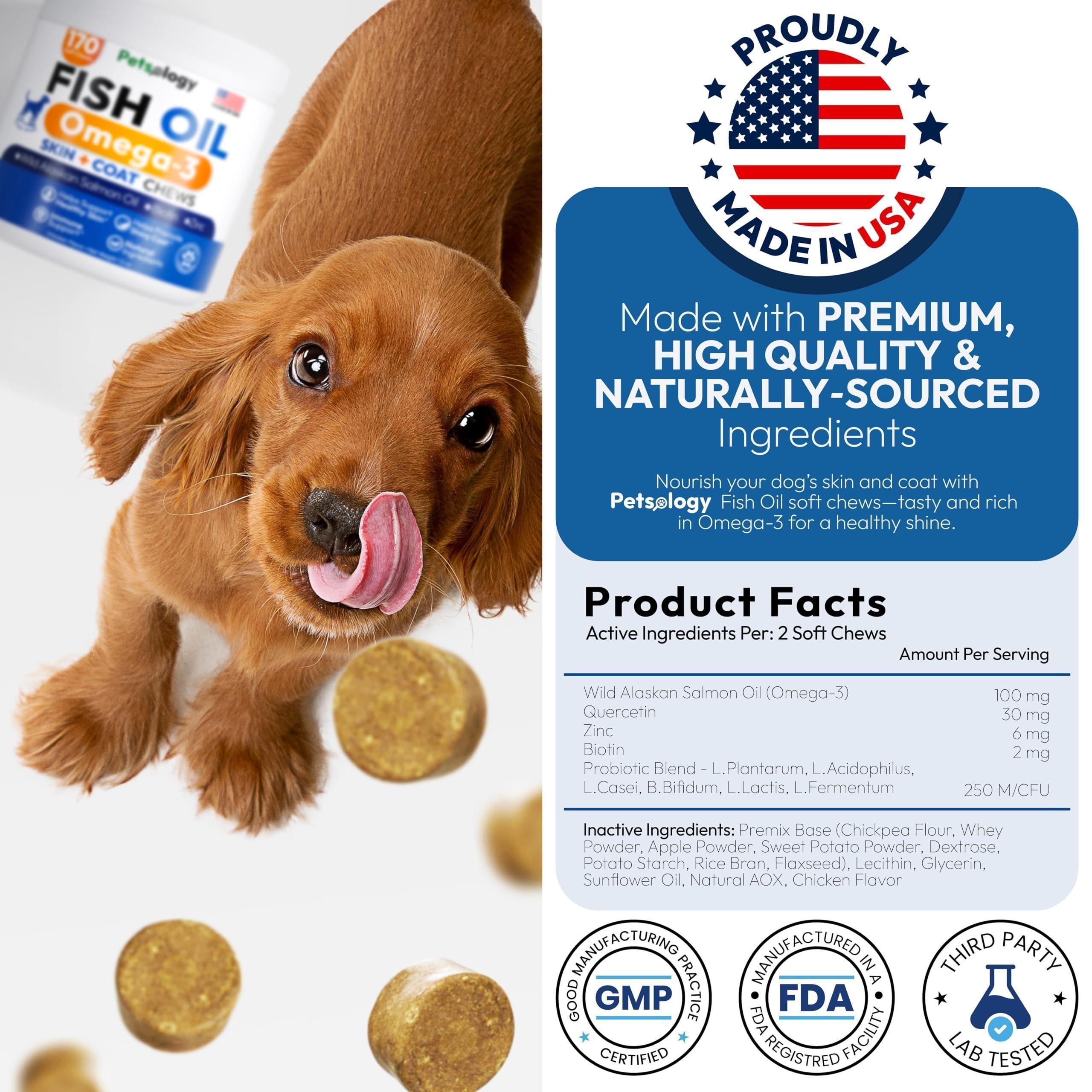 Omega 3 Fish Oil for Dogs 170 Chews Dogs Itchy Skin Allergy Relief Skin Coat