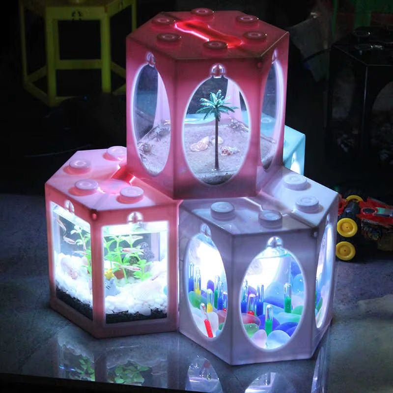 Aquarium Fish Tank Creative Multicolor Stackable Building Blocks Ecological for Small Reptile Pet Box Landscape Sea Decoration