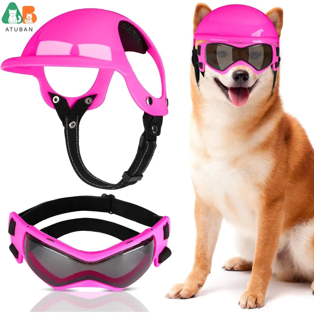 Dog Sunglasses Pet Helmet Set with Dog Goggles,Dust Wind UV Protection Dog Glasses Dog Helmet and Goggles Dog Motorcycle Helmet