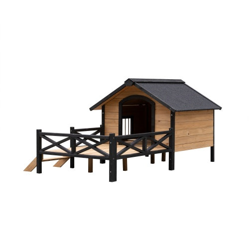 Outdoor Large Cabin Style Wooden Kennel With a Porch, Small, Medium Size Dogs