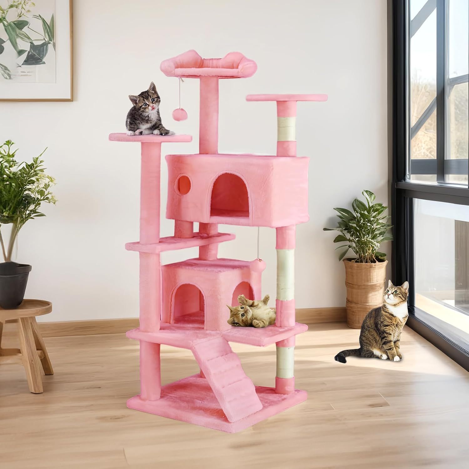 Cat Tree Tower - Multi-level apartment with a ladder and a sisal grab post inside