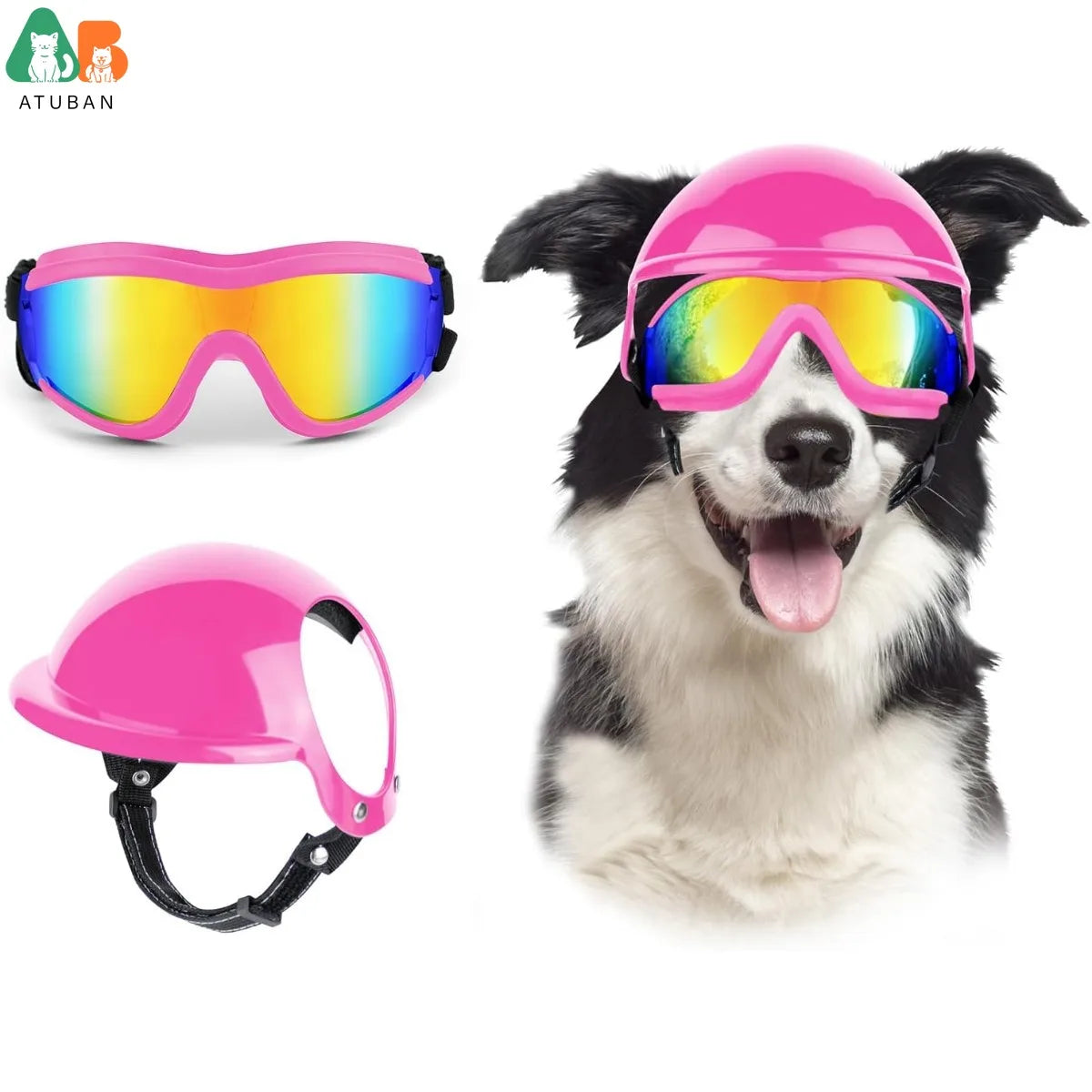 Dog Sunglasses Pet Helmet Set with Dog Goggles,Dust Wind UV Protection Dog Glasses Dog Helmet and Goggles Dog Motorcycle Helmet