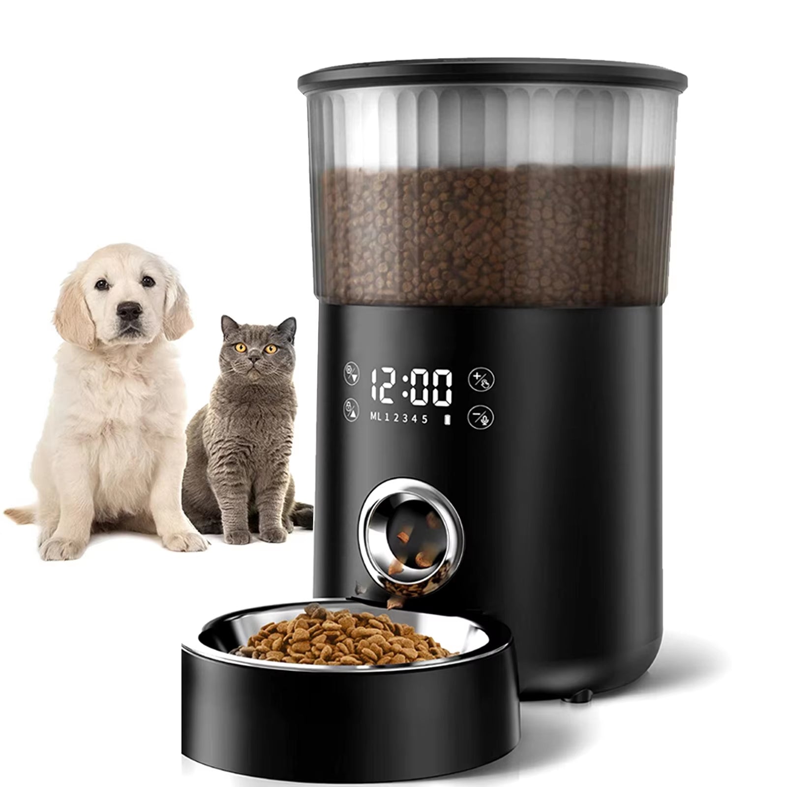 Iseebiz 3L Automatic Pet Feeder with Voice Record Pets Food Bowl for Medium Small Dog Cat LCD Screen Dispensers 4 Times One Day
