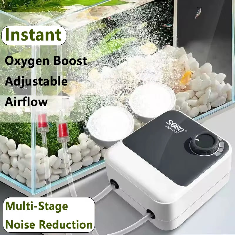 Silent Aquarium Oxygen Air Pump Fish Tank Adjustable Air Volume High Power Oxygenator Air Compressor Aerator 220V