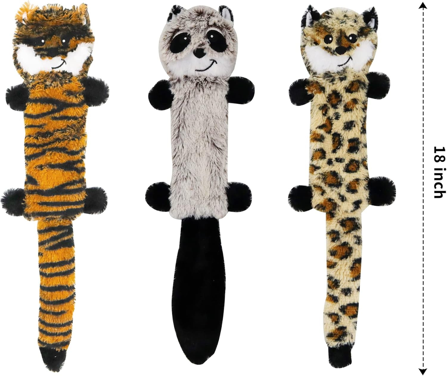 Soft Dog Toy Non-Stuffing Pets Toy Sets - Small Dog Toy Sets 3 Pack 18 Inch - No Stuffing Puppy Teething Toys(Leopard,Tiger,Raccoon 18 Inch)