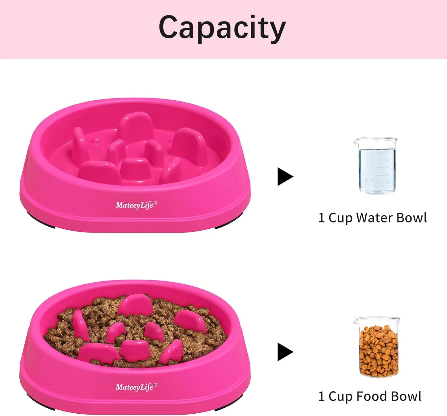 Slow Feeder Dog Bowls, Non Slip Cat Food Bowls, Bloat Stop Maze Pet Dishes, Interactive Feeder for Small Breeds 1 Cup Purple