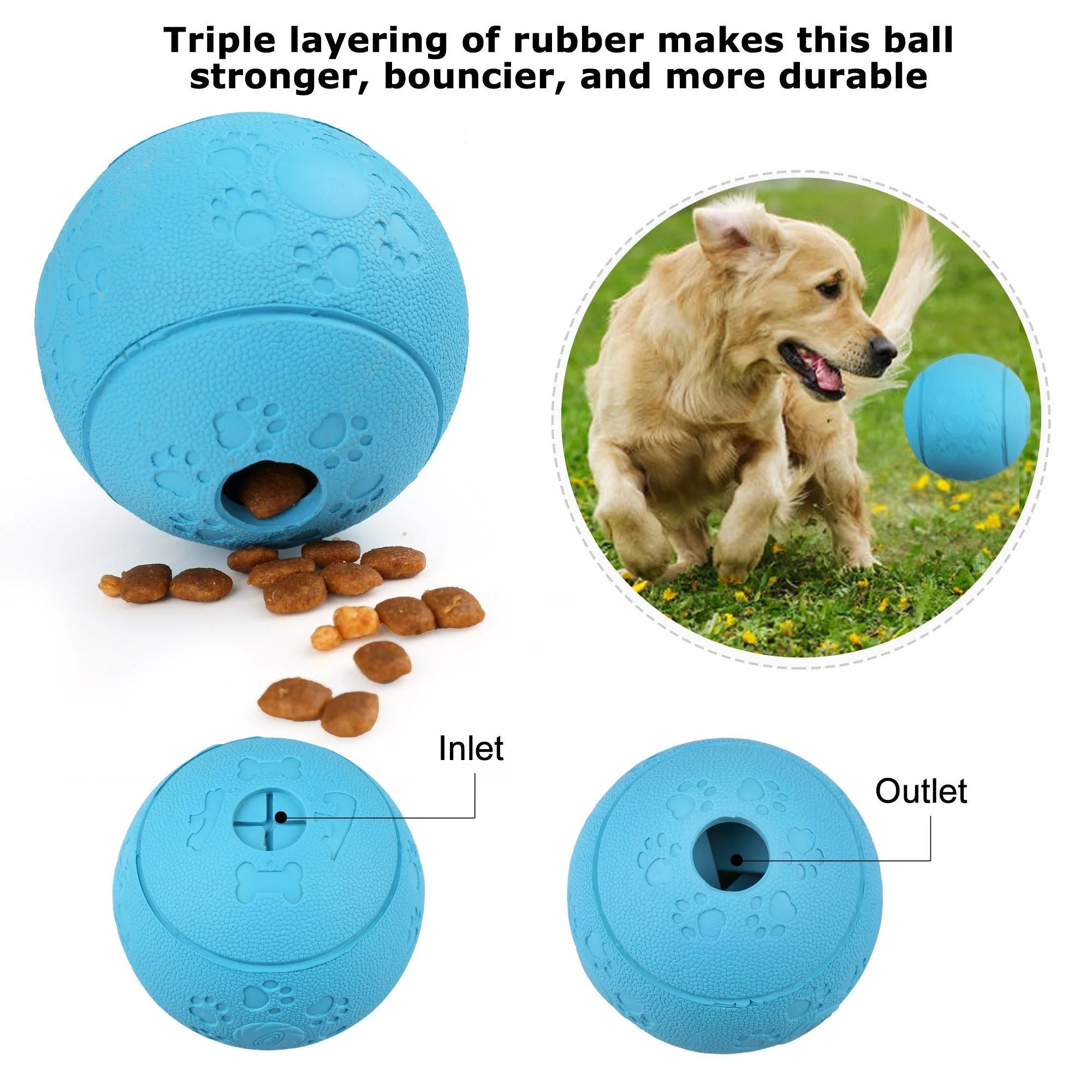 4 Pack Large Dog Treat Ball, Interactive Food Dispensing Puppy Puzzle Toy, Natural Rubber