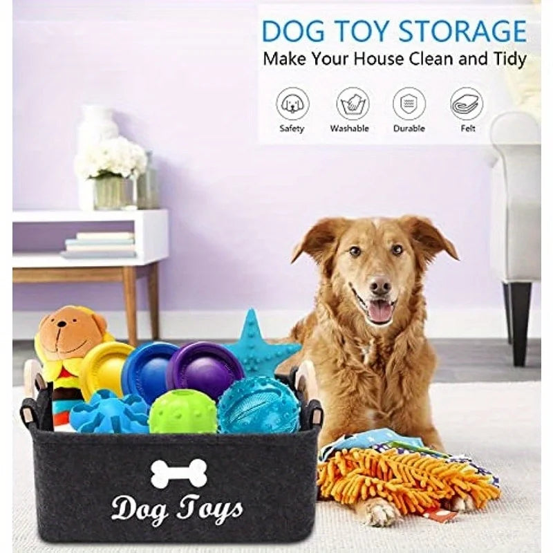 1Pc Felt Pet Toy Box, Dog Toy Box, Storage Basket Chest Organizer for Organizing Pet Toys, Blankets, Leashes and Food