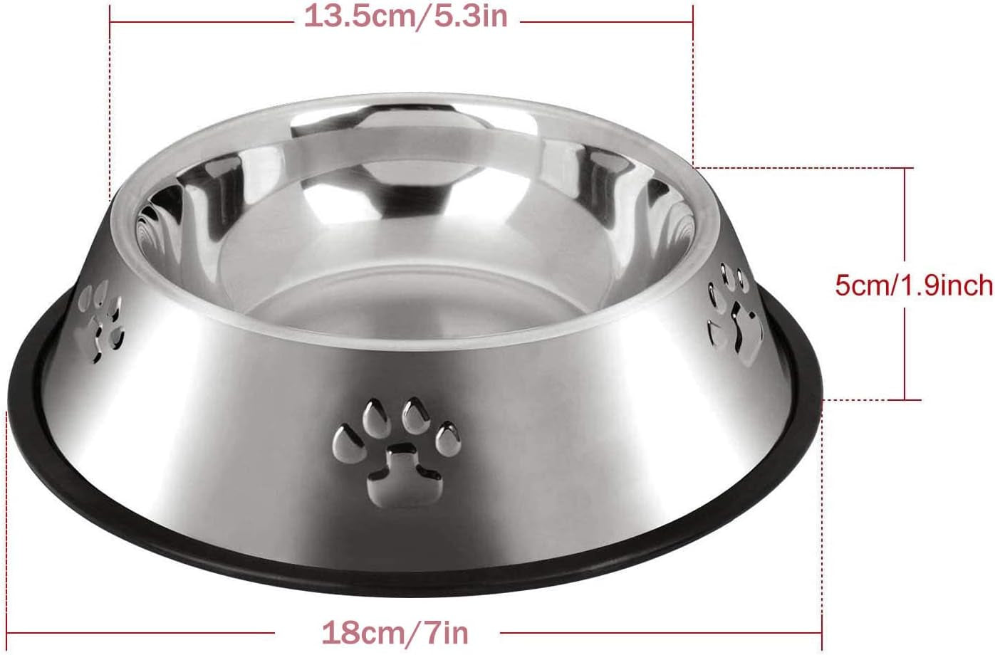 2 Stainless Steel Dog Bowls, Puppy Kitten Feeding Bowls, Shallow Cat Dish with Rubber Base, Mini and Small Pet Feeder Food Water Plate (S-11Oz)