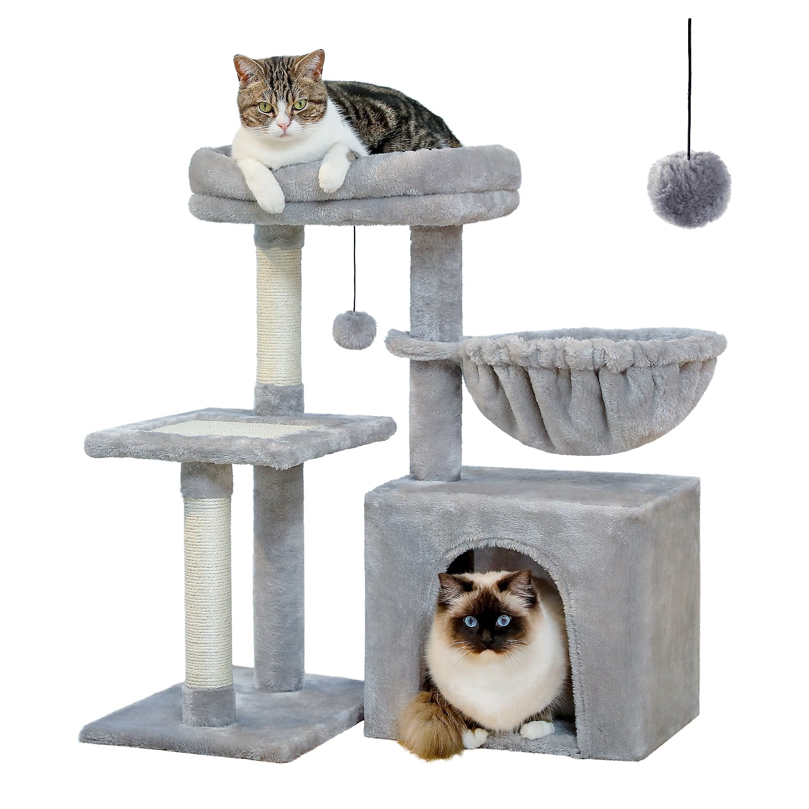 28" Small Cat Tree Tower Cat Condo with Perch Cat Scratching Post for Indoor Cats, Gray