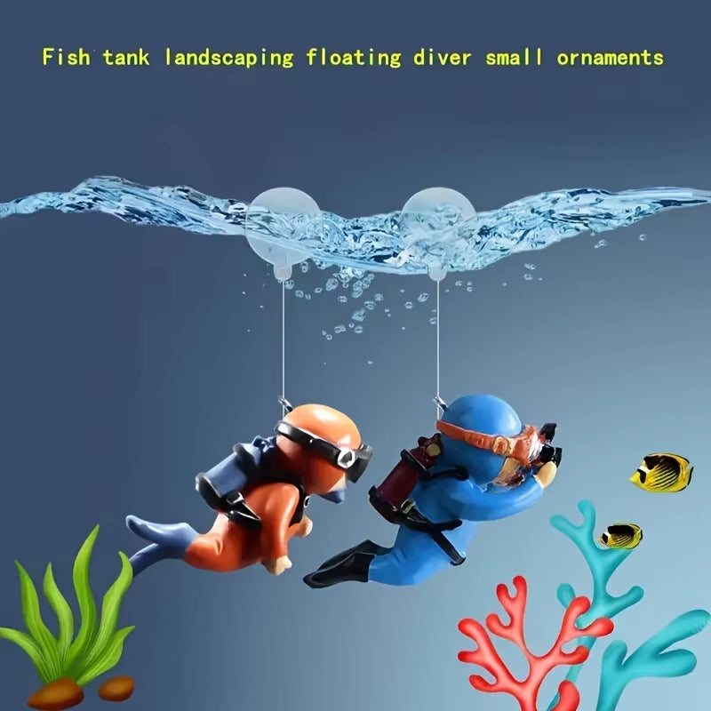 2Pcs Playful Diver Tank Decor – Interactive Floating PVC Aquarium Ornaments Aquarium Fish Tanks Decoration