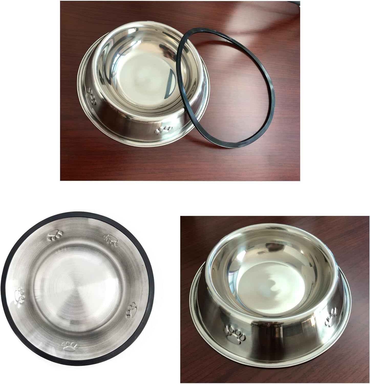 2 Stainless Steel Dog Bowls, Puppy Kitten Feeding Bowls, Shallow Cat Dish with Rubber Base, Mini and Small Pet Feeder Food Water Plate (S-11Oz)