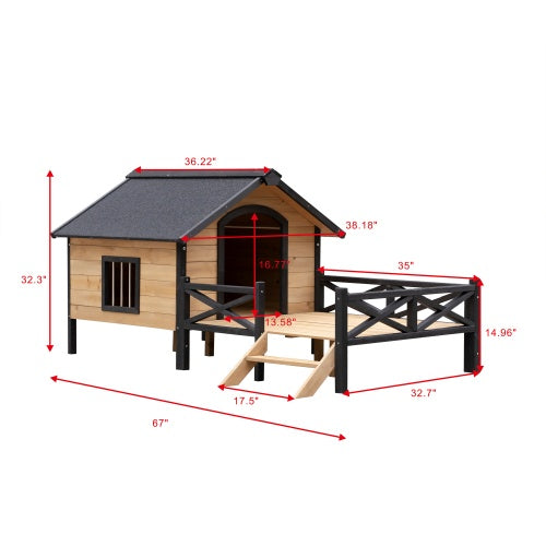 Outdoor Large Cabin Style Wooden Kennel With a Porch, Small, Medium Size Dogs