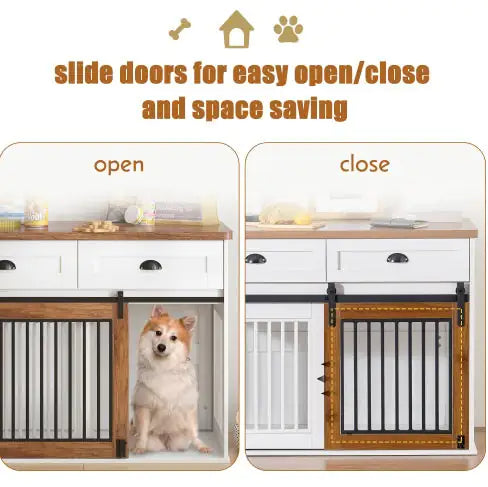 Heavy Duty Furniture Style Dog Cage Wooden Double Door Side Cabinet Dog Crate.