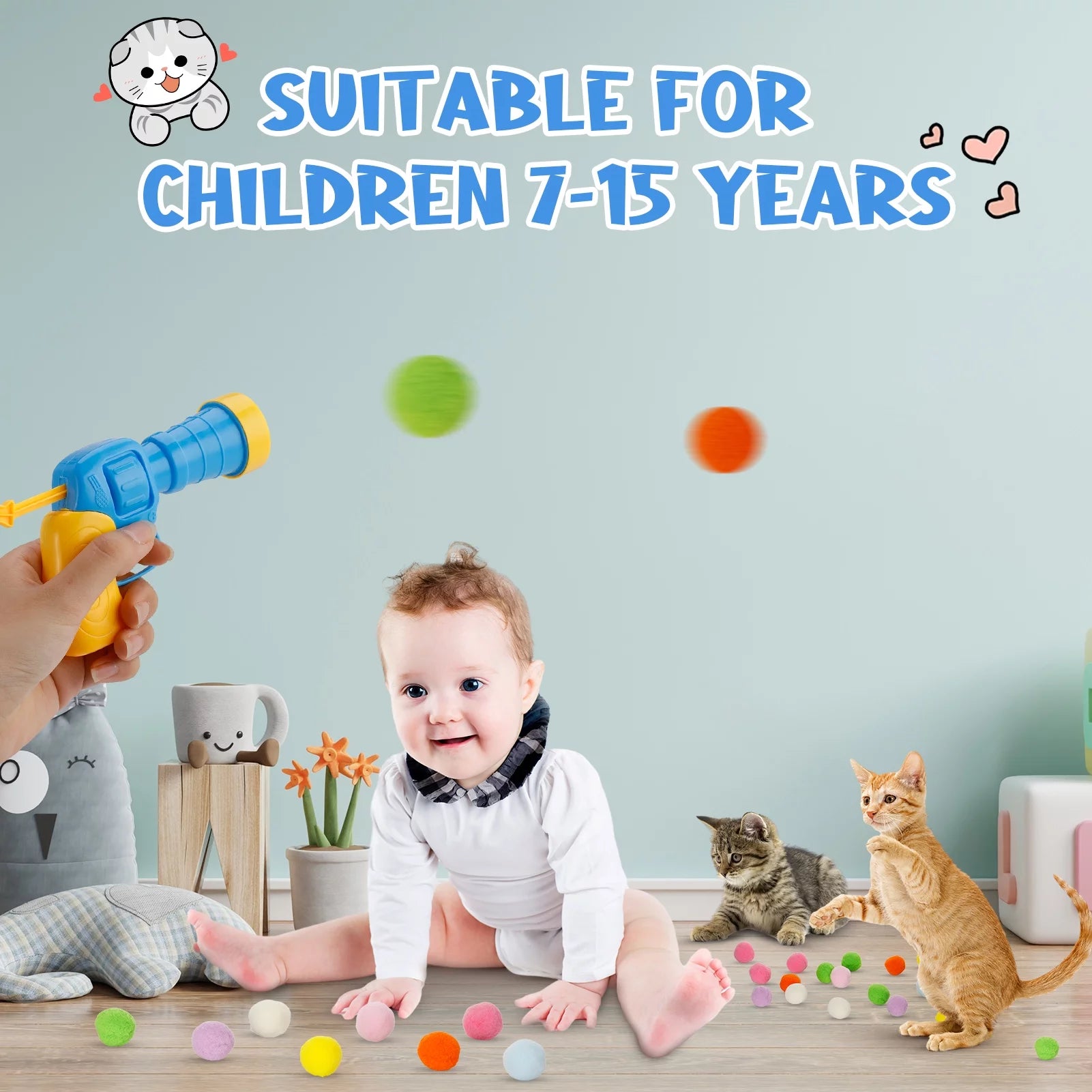 Interactive 100-Piece Cat Toy Ball Set with Launcher & Pinballs, Yellow