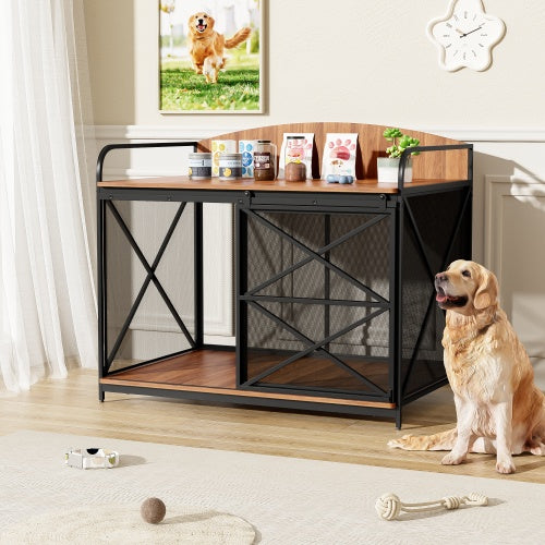 Heavy Duty Large Dog Crate Furniture For Large Medium Dog, Farmhouse Wooden Dog Kennel Indoor End Table