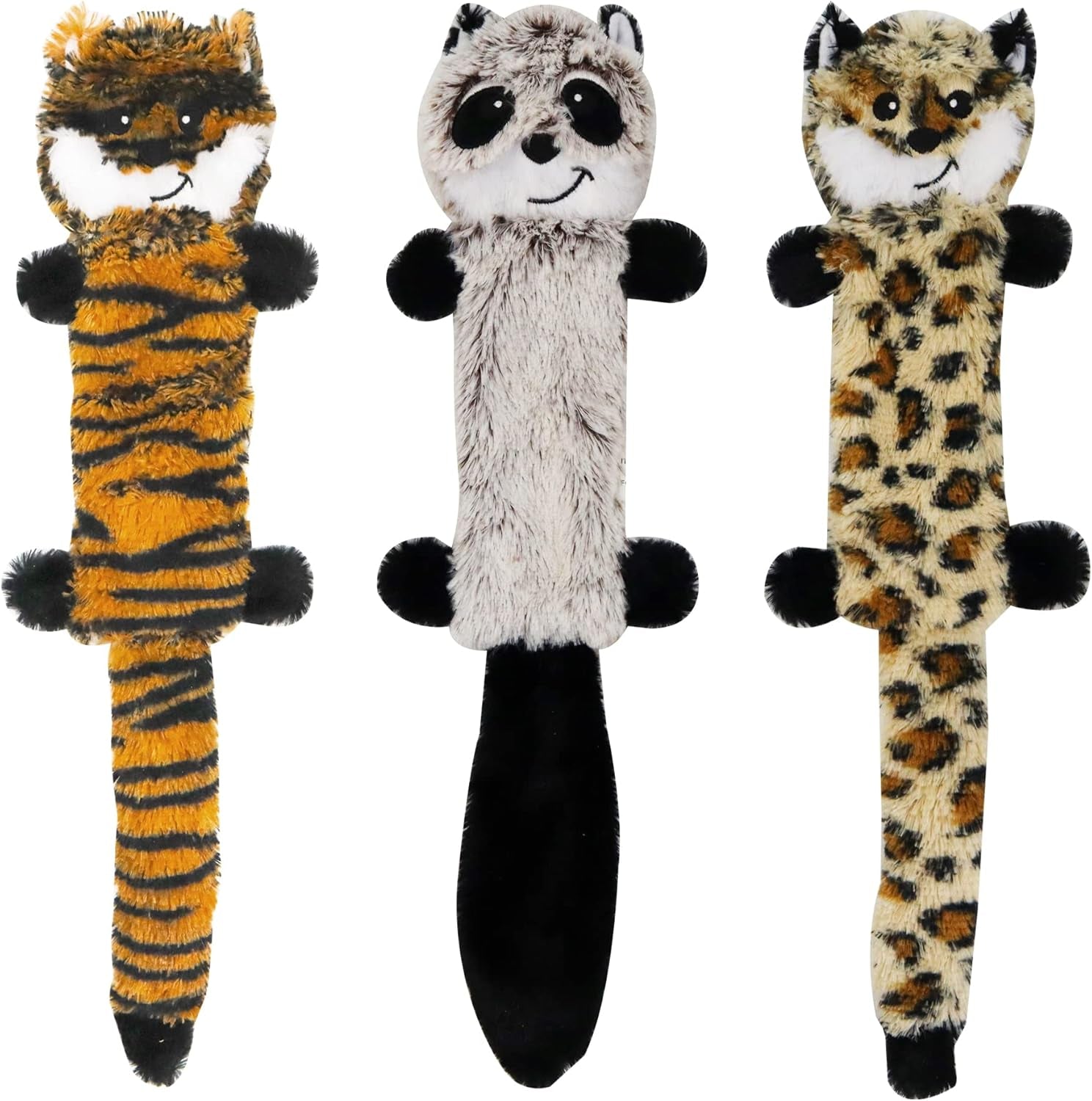 Soft Dog Toy Non-Stuffing Pets Toy Sets - Small Dog Toy Sets 3 Pack 18 Inch - No Stuffing Puppy Teething Toys(Leopard,Tiger,Raccoon 18 Inch)