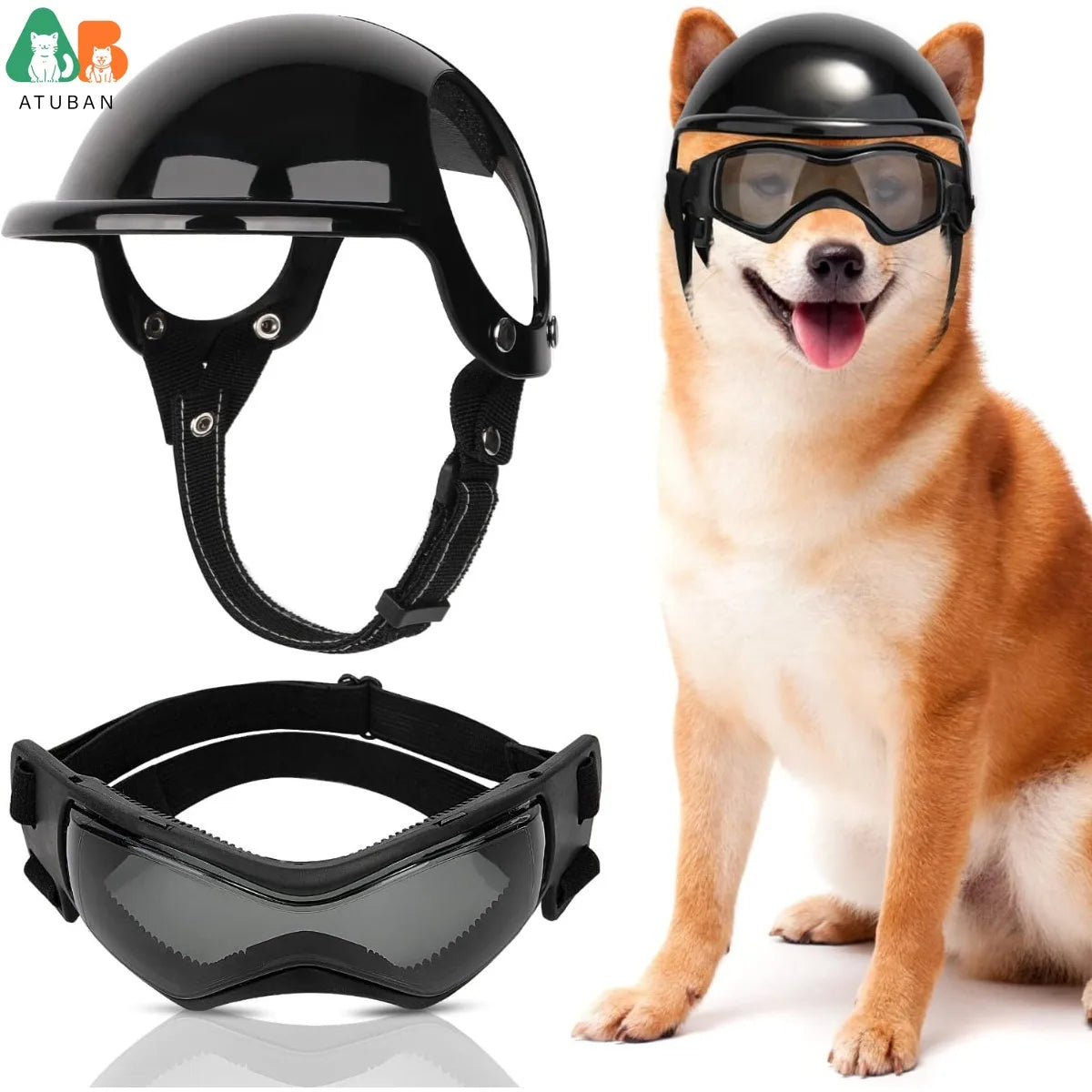 Dog Sunglasses Pet Helmet Set with Dog Goggles,Dust Wind UV Protection Dog Glasses Dog Helmet and Goggles Dog Motorcycle Helmet