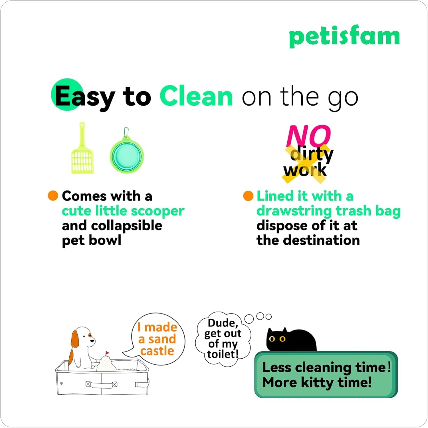 Portable Cat Travel Litter Box. Easy Use in the Car. No Leakage, Smell and Messes. One-Handed Carrying for Road Trip, Hotel Stays, Car and Airplane