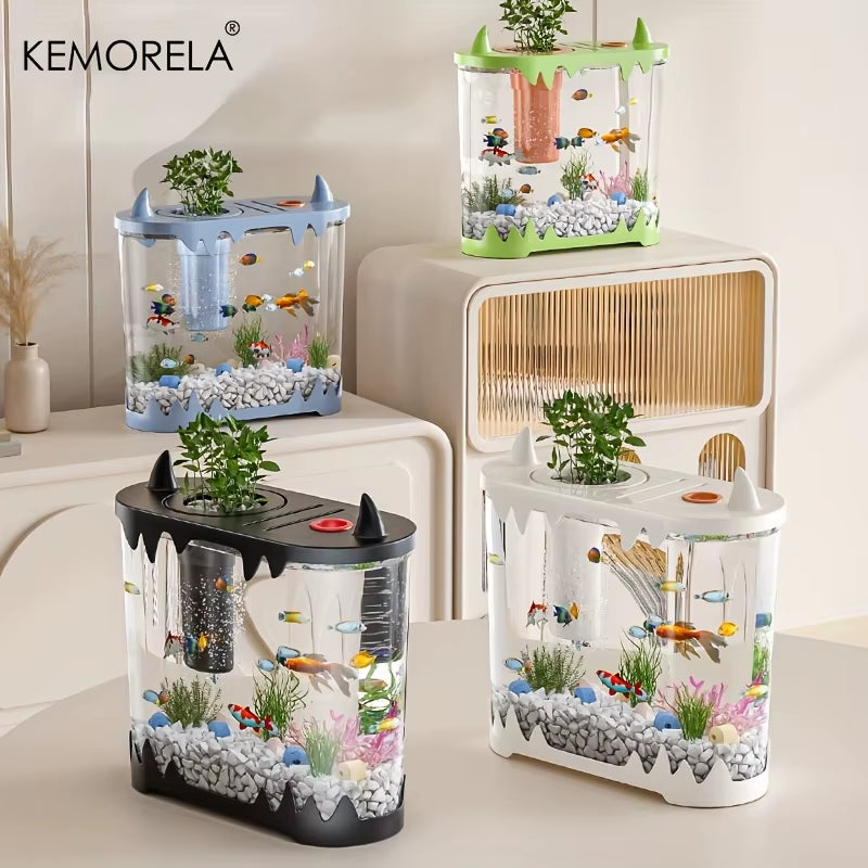 KEMORELA Small Fish Tank Desktop Fish Tank Home Use High Definition Transparent Water-Free Filter Integrated Suitable Small Fish