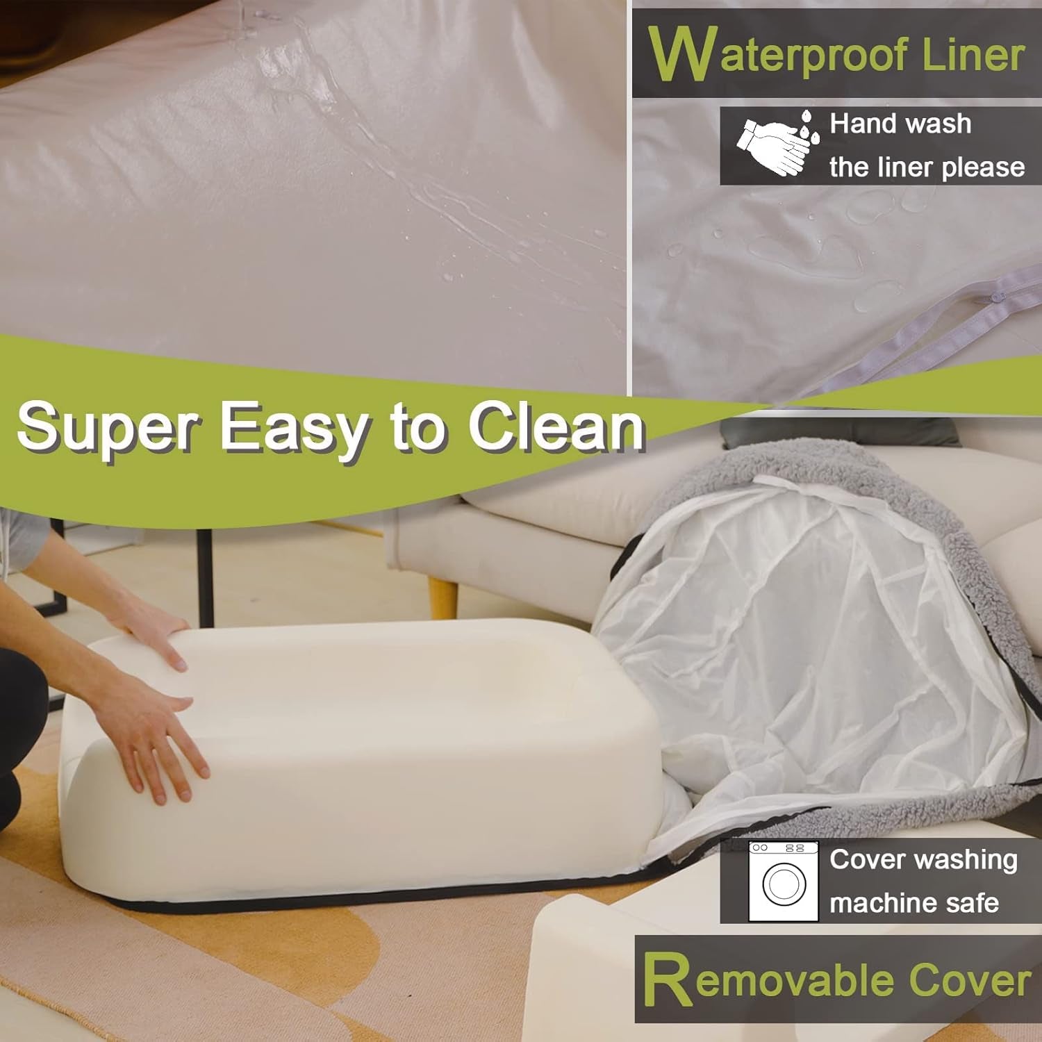 Size Adjustable Dog Bed, Orthopedic Dog Bed with Certipur-Us Foam, Waterproof Dog Bed with Removable Cover, Thick Dog Couch with 3 Side Bolsters for Jumbo Dog, Medium Dog and Large Dog