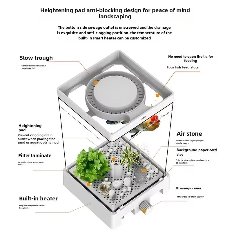 Smart Betta Dedicated Fish Tank Desktop Mini Small Ecological Self-Circulating Desk Aquarium Fish Tank