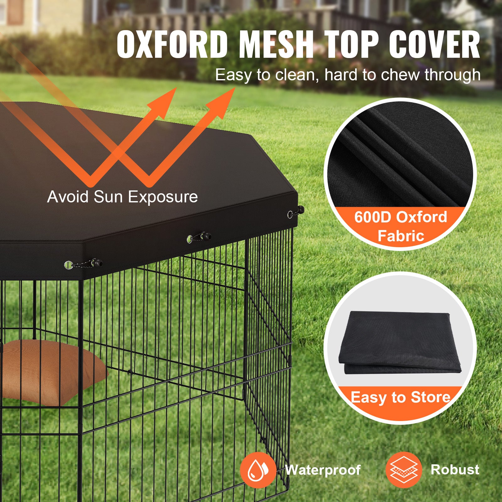 VEVOR Dog Playpen, Eight-panel foldable metal dog exercise pen with top cover, 24-inch-high dog kennel
