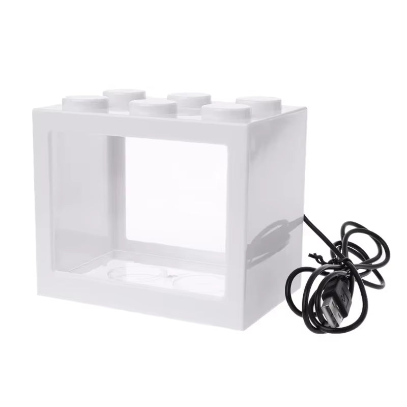 USB Illuminated Small Fish Tank Small Landscape Seaweed Ball Box Mini Aquarium Fish Tank with LED Lamp Light