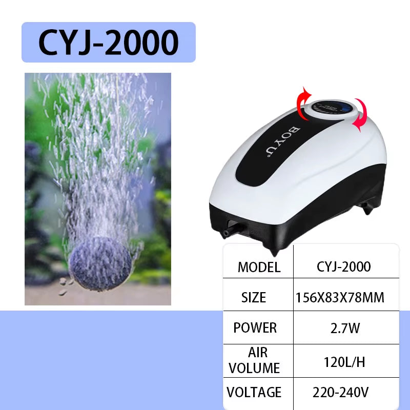 BOYU High Power Fish Tank Oxygen Air Pump Fish Aquarium Air Compressor Adjustable Air Flow Oxygen Pump for Fish 220V-240V