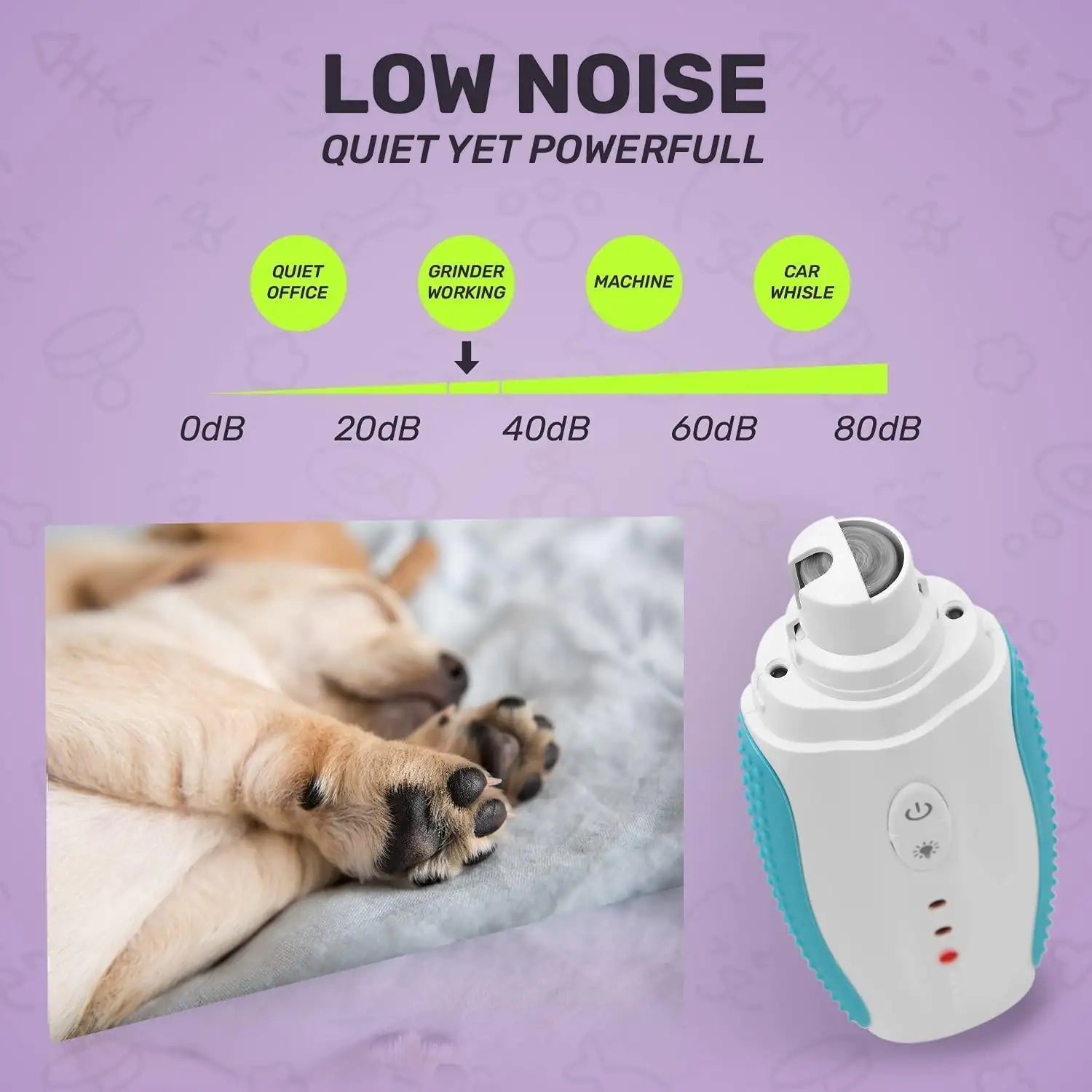 Dog Nail Grinder Blue Low Noise Vibration 3 Speed with USB for All Dog or Cat Sizes