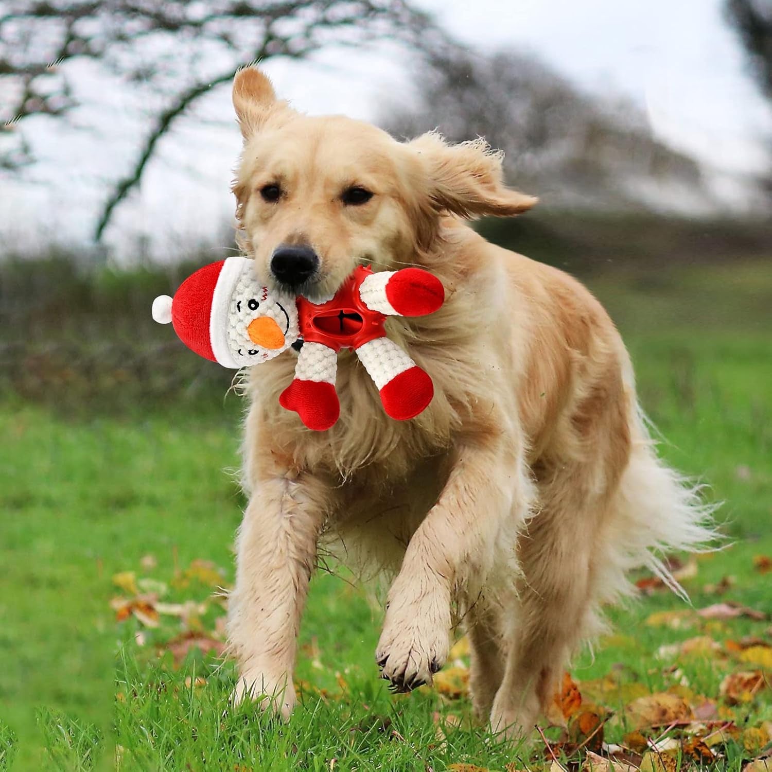 Christmas Squeaky Dog Toys, Durable Rubber Dog Chew Bite Toy Stuffed Dog Toys, Funny Interactive Dog Toys with Crinkle Paper for Puppy Small Medium Pets Dogs (Snowman)