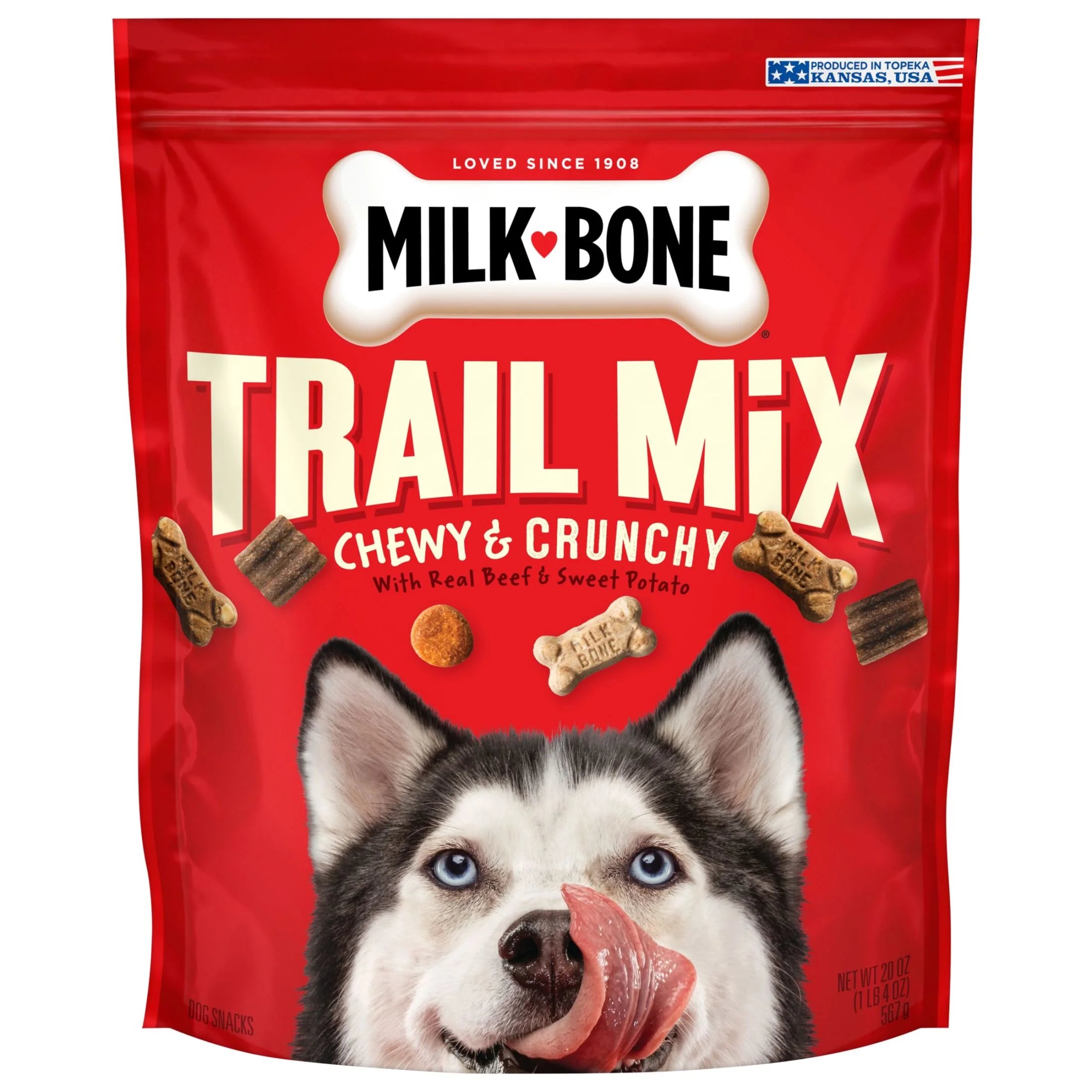 Milk Bone Trail Mix with Real Beef & Sweet Potato, Crunchy & Chewy Dog Treats, 20 Oz