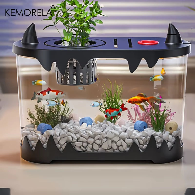 KEMORELA Small Fish Tank Desktop Fish Tank Home Use High Definition Transparent Water-Free Filter Integrated Suitable Small Fish