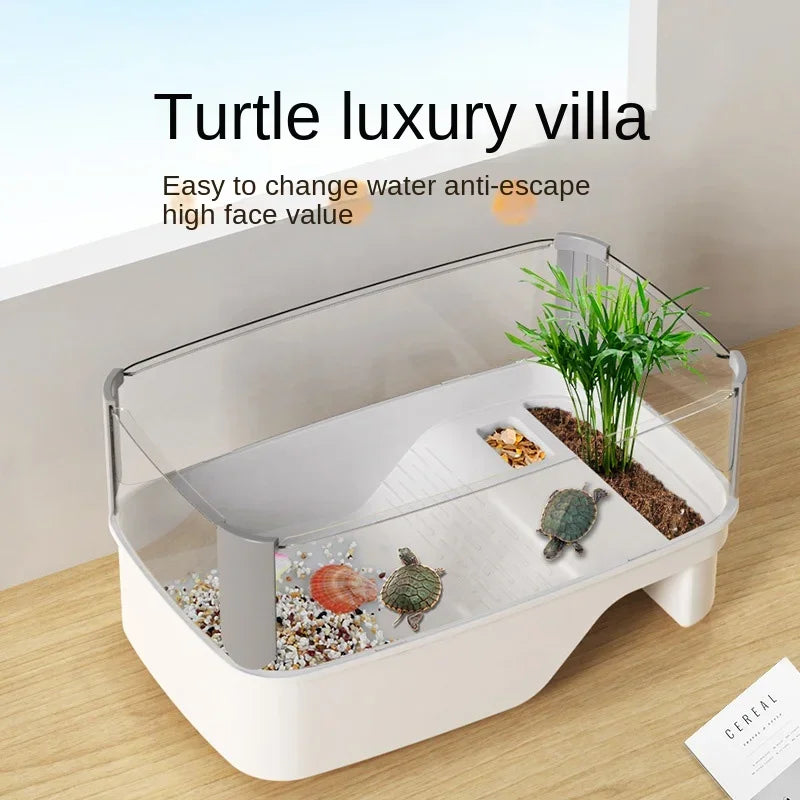 Plastic Transparency Turtle Tank House with Areas to Breed Feed Swim Bask Indoor Enclosure Water Turtles Cage Reptile Habitat