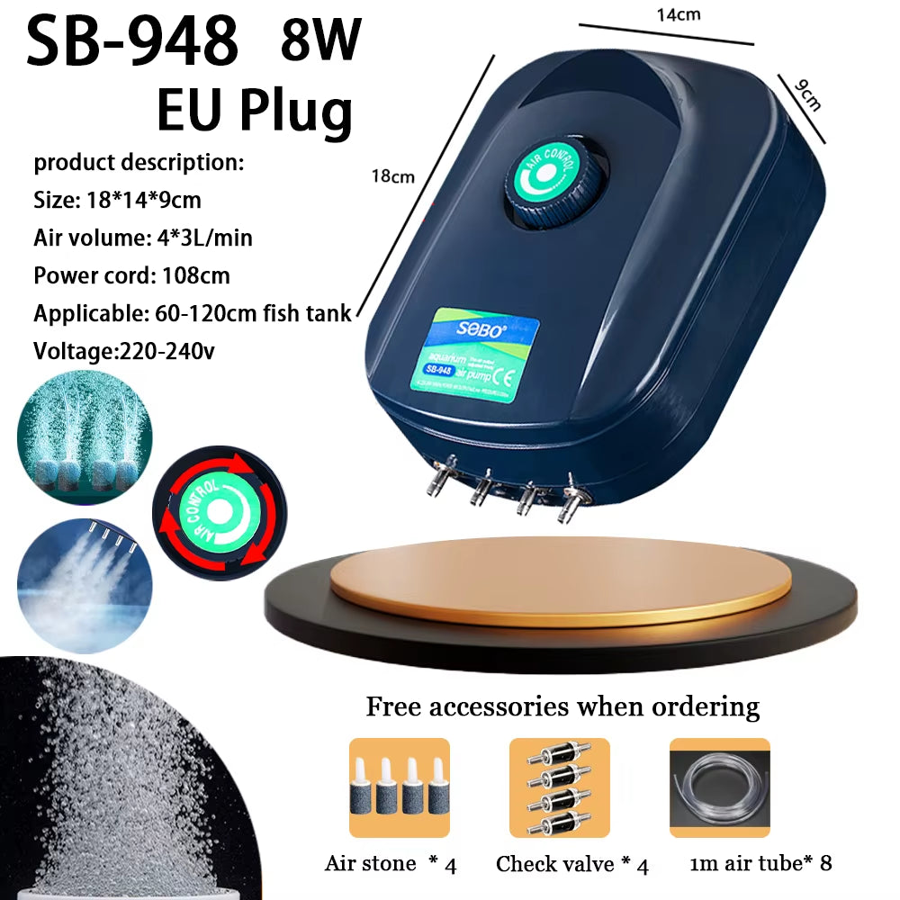 SOBO High Power 3.5W 8W Fish Tank Oxygen Air Pump Fish Aquarium Air Compressor Adjustable Air Flow Oxygen Pump for Fish