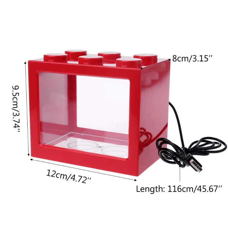 USB Illuminated Small Fish Tank Small Landscape Seaweed Ball Box Mini Aquarium Fish Tank with LED Lamp Light