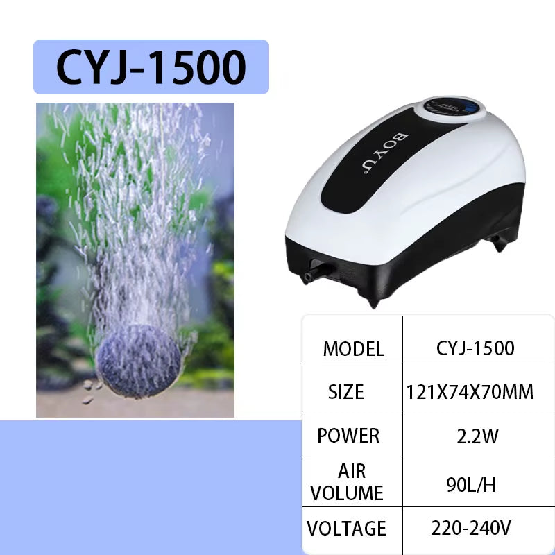 BOYU High Power Fish Tank Oxygen Air Pump Fish Aquarium Air Compressor Adjustable Air Flow Oxygen Pump for Fish 220V-240V