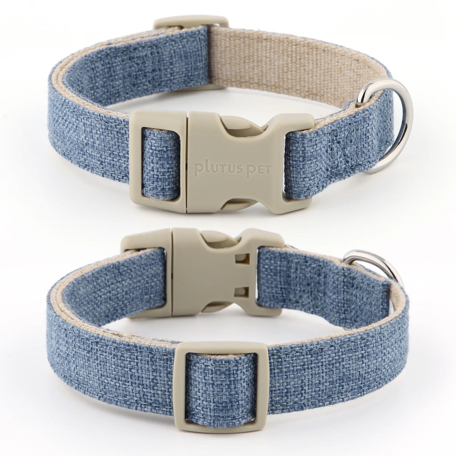 Cotton Hemp Dog Collar and Leash Set, Adjustable Collar for Small, Medium, and Large Dogs, Heavy Duty and Soft on Skin, Haze Blue, S