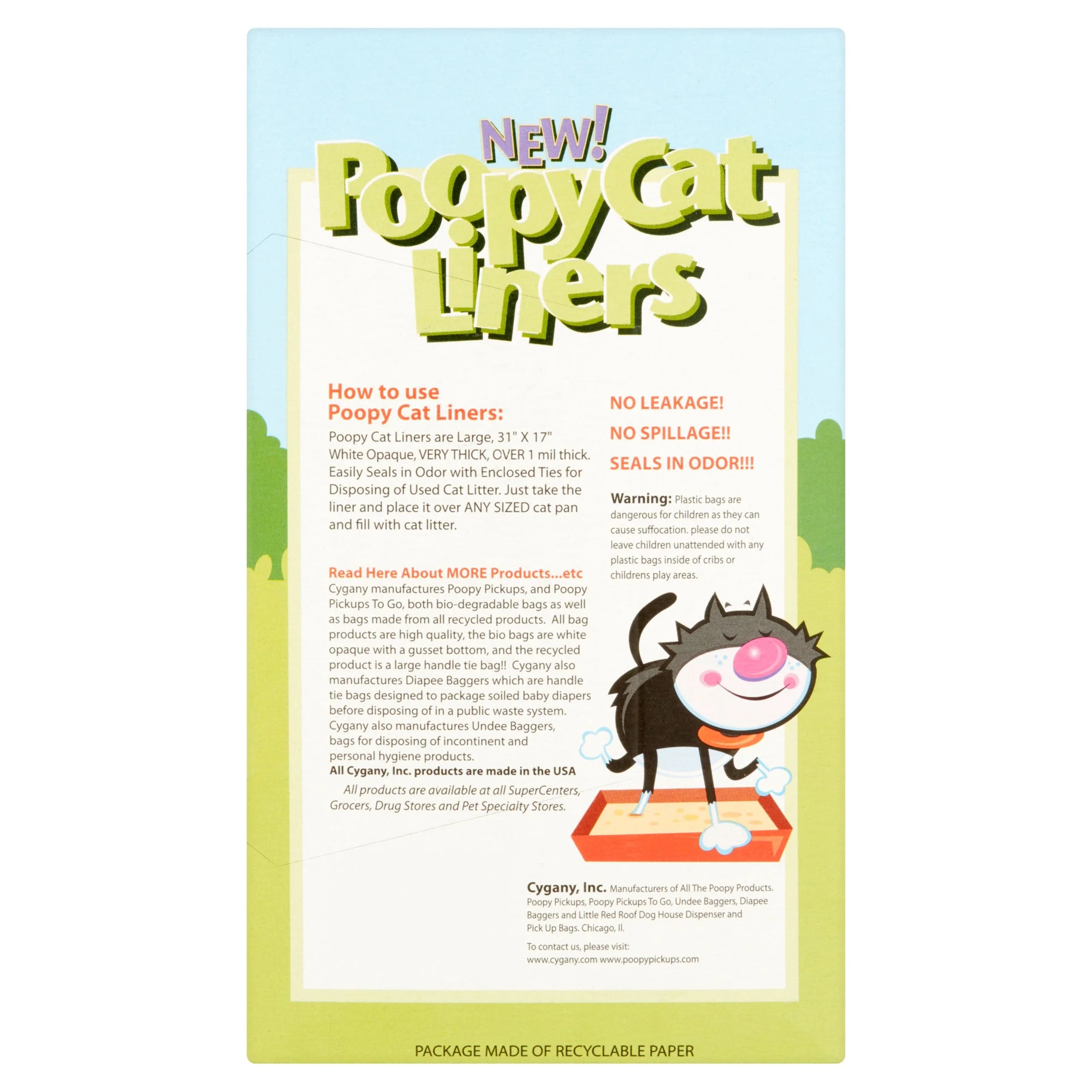 , New! Poopy Cat Litter Box Liners, 12 Count