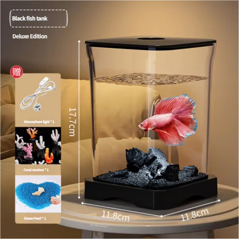 4K High-Definition Desktop Fish Tank Acrylic Fish Tank Detachable Transparency Small Tank Multipurpose Amphibian Feeding Box