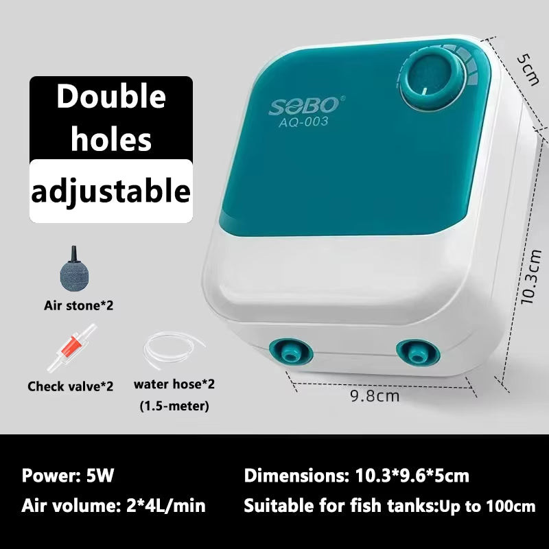 Silent Aquarium Oxygen Air Pump Fish Tank Adjustable Air Volume High Power Oxygenator Air Compressor Aerator 220V