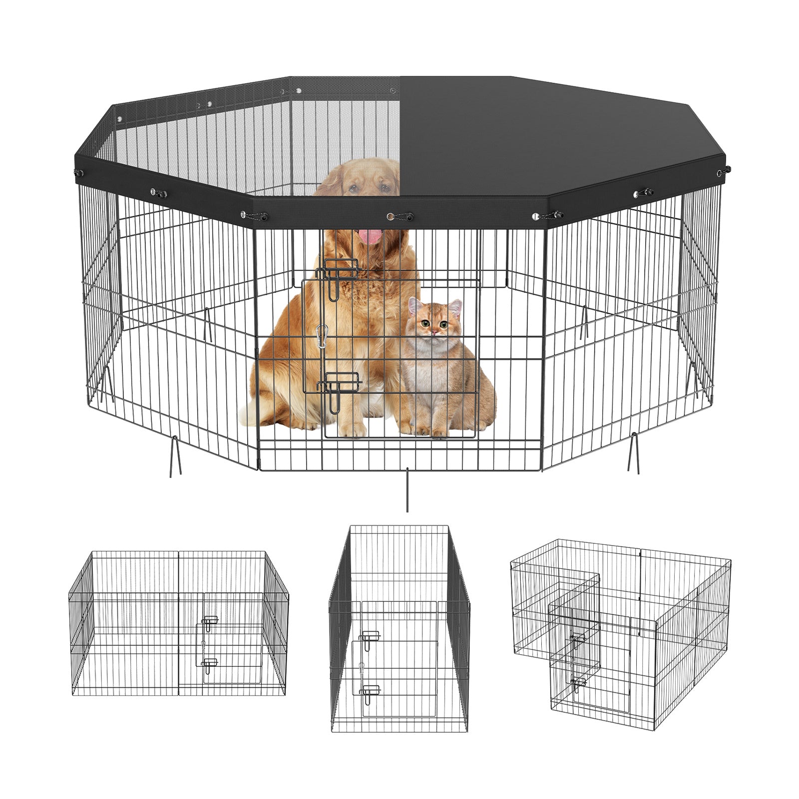 VEVOR Dog Playpen, Eight-panel foldable metal dog exercise pen with top cover, 24-inch-high dog kennel