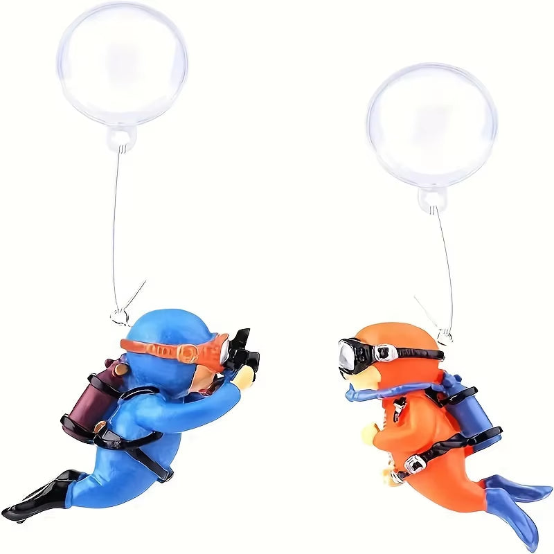 2Pcs Playful Diver Tank Decor – Interactive Floating PVC Aquarium Ornaments Aquarium Fish Tanks Decoration
