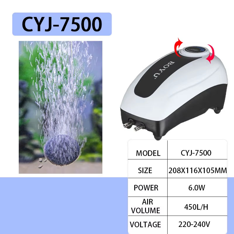 BOYU High Power Fish Tank Oxygen Air Pump Fish Aquarium Air Compressor Adjustable Air Flow Oxygen Pump for Fish 220V-240V
