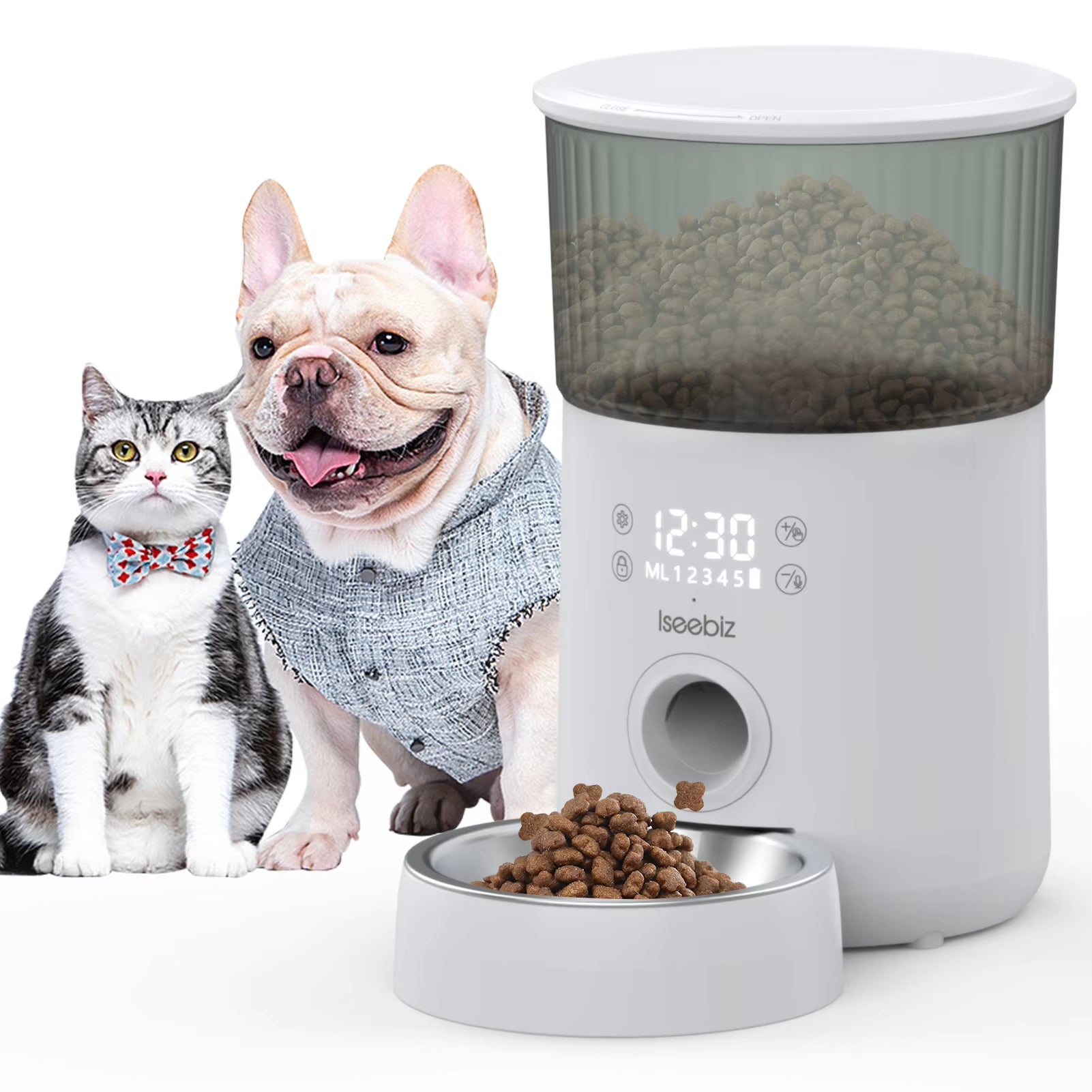Iseebiz 3L Automatic Pet Feeder with Voice Record Pets Food Bowl for Medium Small Dog Cat LCD Screen Dispensers 4 Times One Day