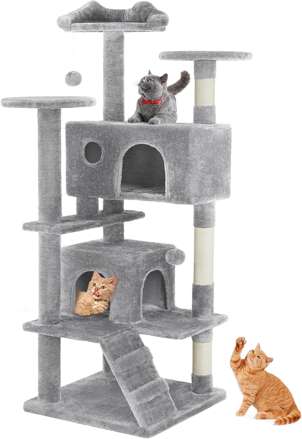 Cat Tree Tower - Multi-level apartment with a ladder and a sisal grab post inside
