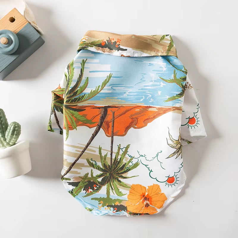 Small and Medium-Sized Dog Beach Pineapple Shirt Hawaiian Pet Dog Cat Golden Retriever Spring and Summer Season Clothing