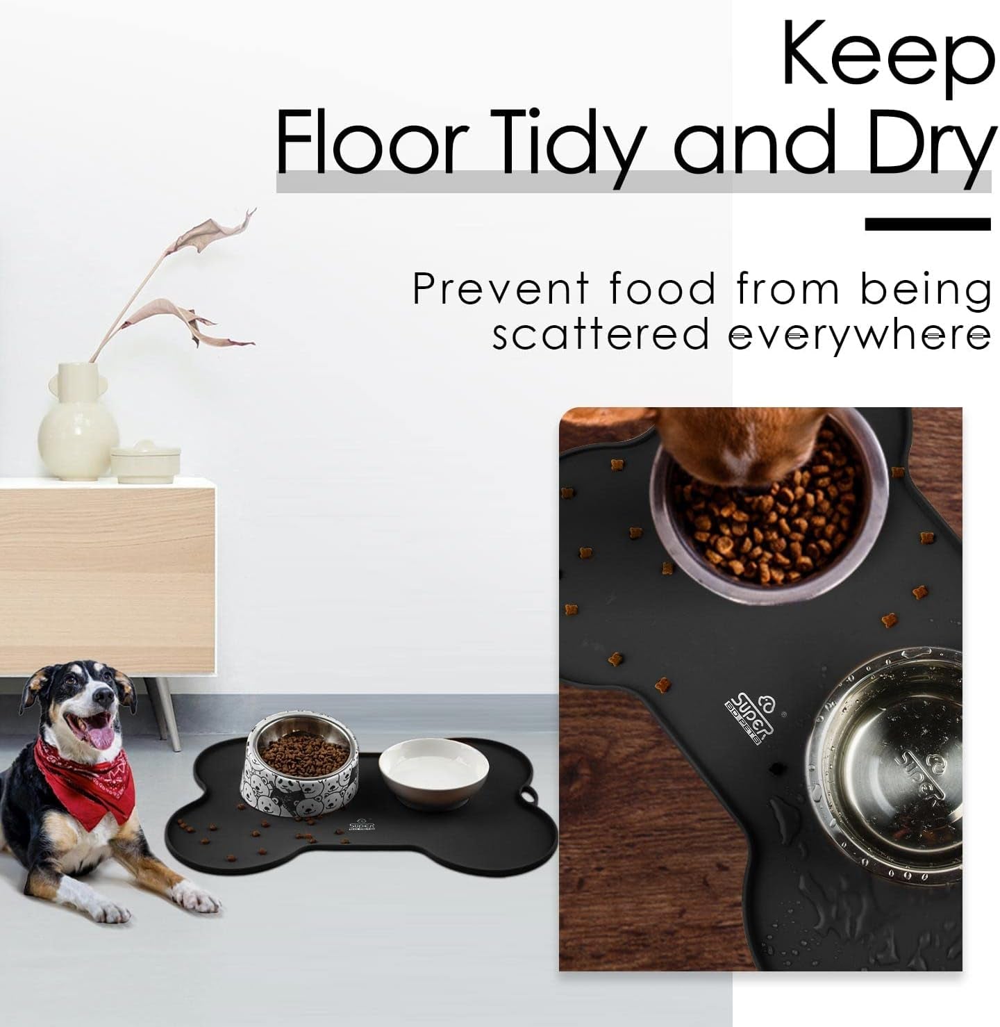 Dog Food Mat Dog Bowl Mat for Food and Water Silicone Non Spill Cat Feeding Mat Puppy Placemat Waterproof - 20.5