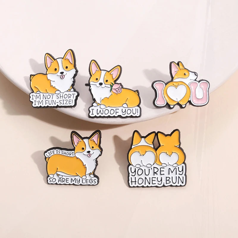 MY HONEY BUN Pines Lapel Badges Cartoon Animal Jewelry Gift for Kids Friends Cute Corgi